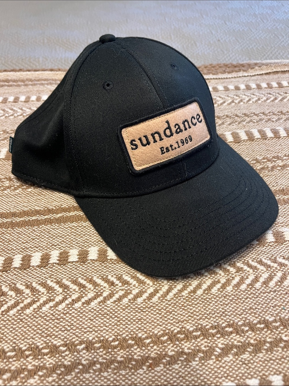 Sundance Black Baseball Cap with Tan Patch